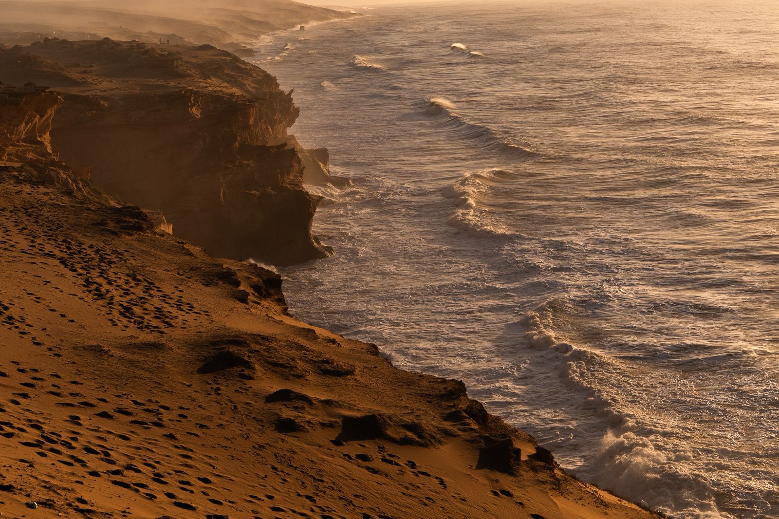 Golden evening light over the Atlantic coast near Taghazout